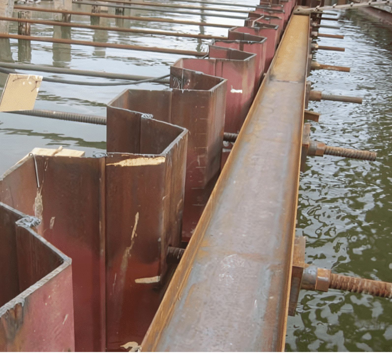 Tie bars connected to a sheet-pile waterfront structure
