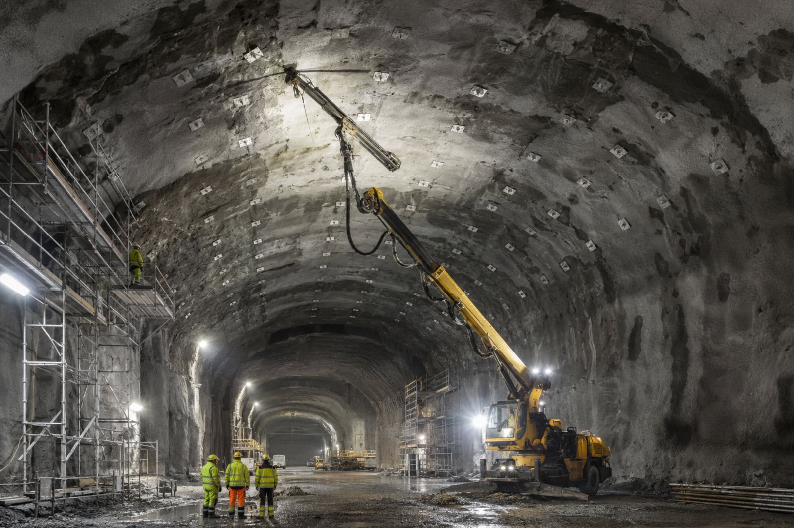 Rock-bolt installation in an underground tunnel